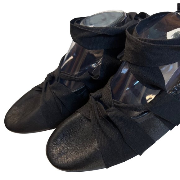 Free People Cece Wrap Ballet Flats Black Leather Ribbon Tie Size 11 - Picture 11 of 16